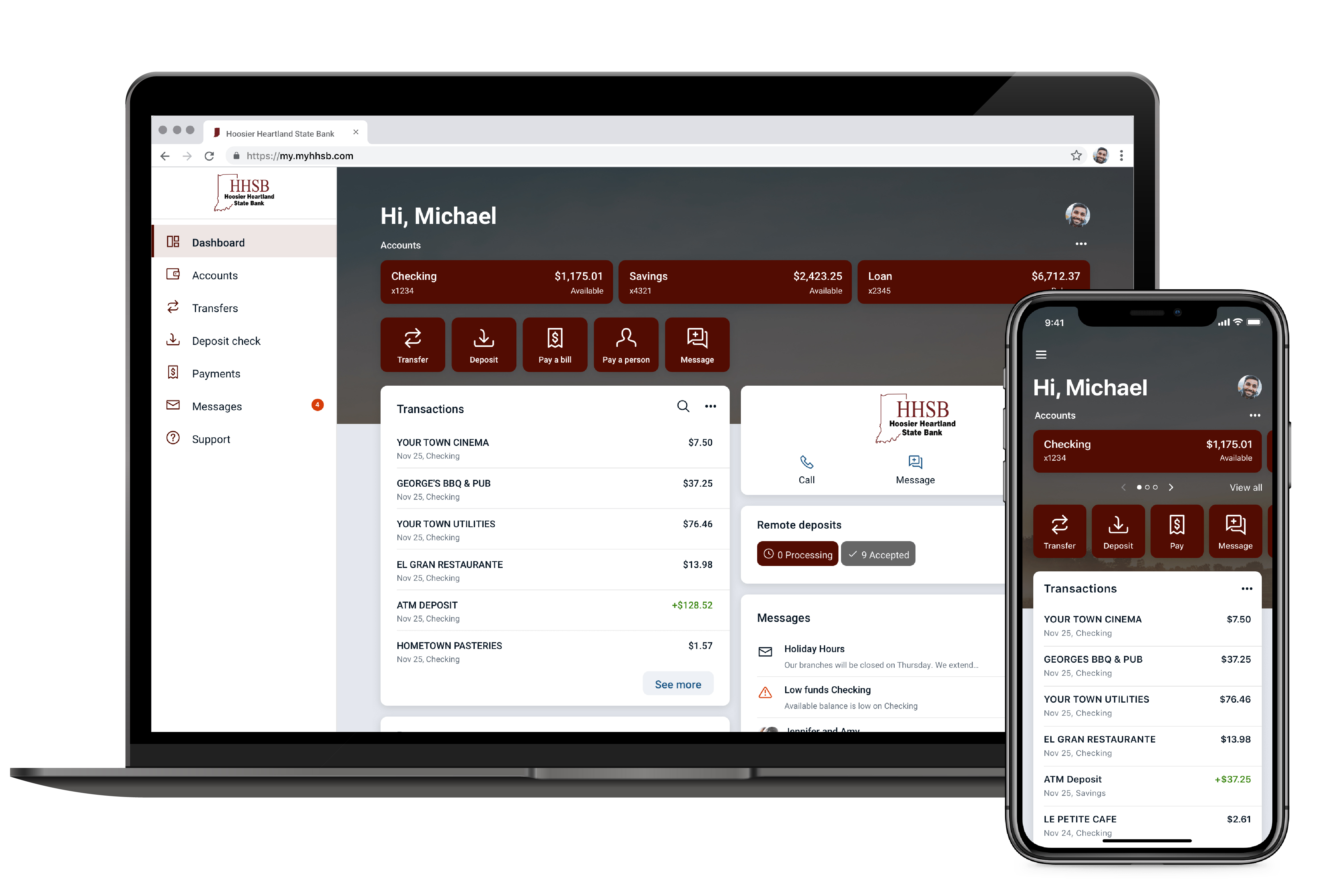 Online Banking platform display on desktop and mobile devices